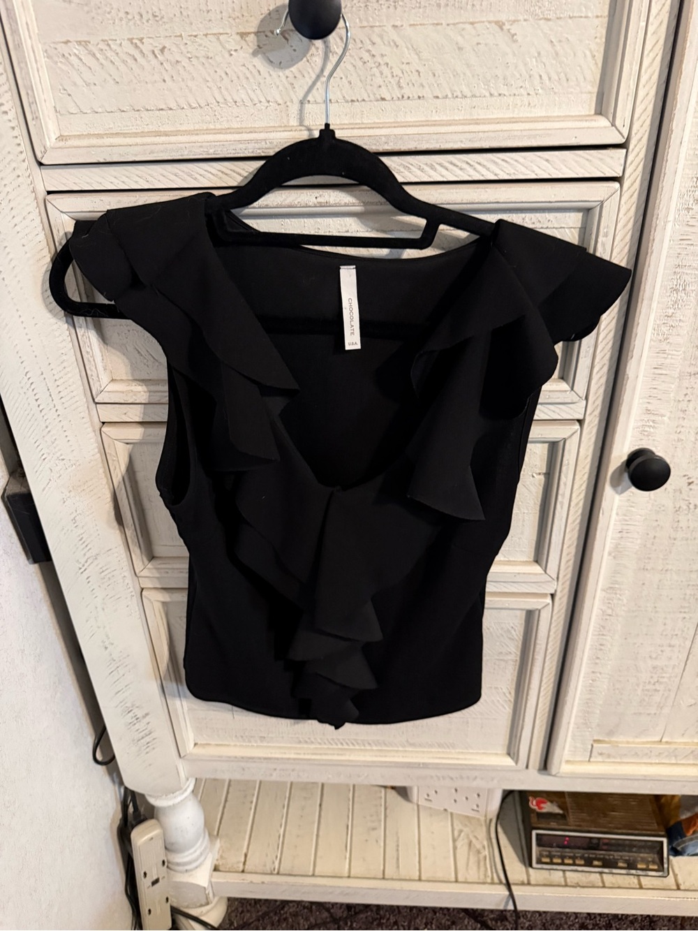 Chocolate Black Ruffle V-Neck Blouse